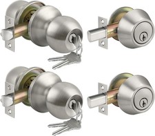 2-Pack Keyed Alike Door Knobs  Deadbolts for Entry, Satin Nickel