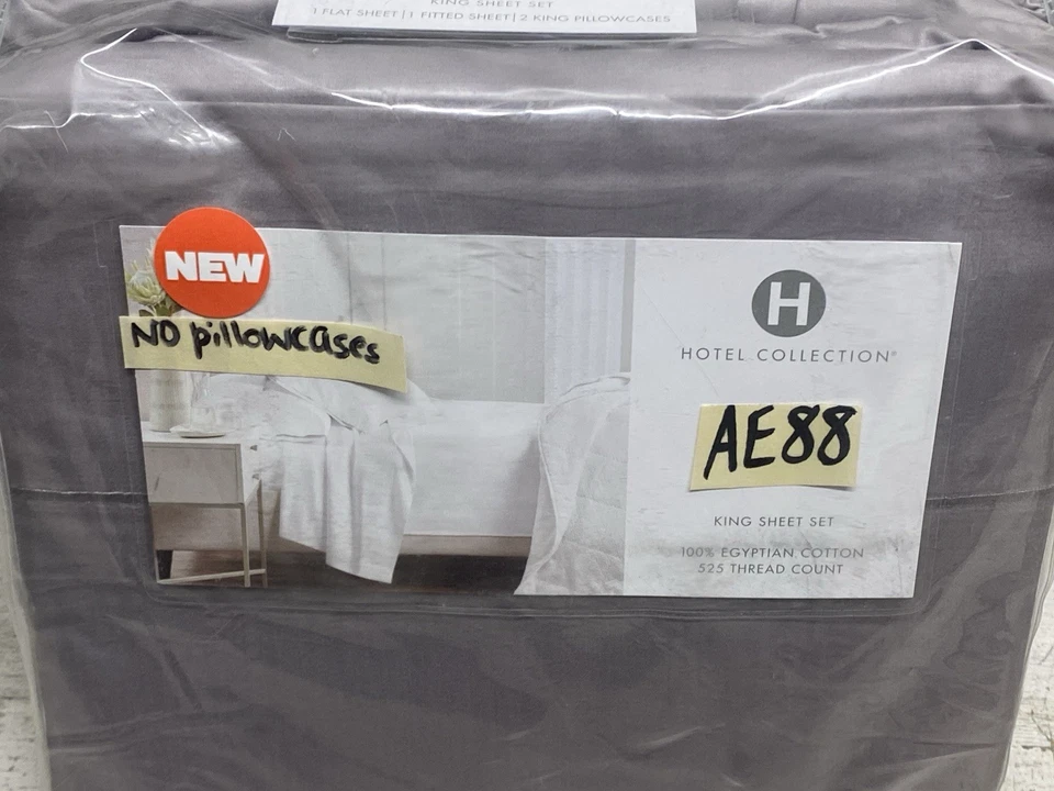 Sábana plana y ajustable de algodón King de 525 hilos gris de 2 piezas Hotel Collection nueva Foto 2 de 4