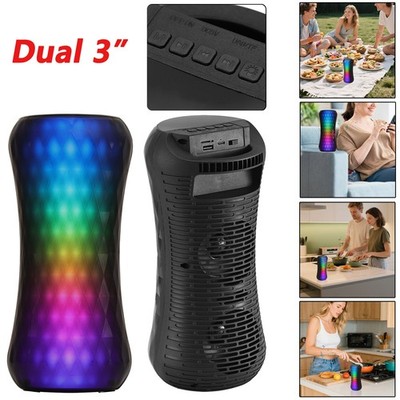 Dual 3  Portable Bluetooth Rechargeable LED Speaker Stereo Sound FM/USB/TF/TWS