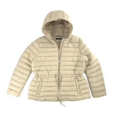 Lauren Ralph Lauren Puffer Jacket XL Beige Tan Hooded Lightweight Flaw