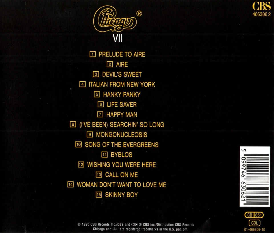 Chicago - Chicago VII (CD-Album CBS 466306 2) 1990 - Bild 2 von 3