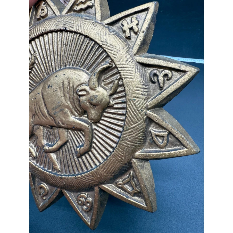 Vintage Chalkware Zodiac Plaque Taurus Bull Astrology Sunburst Wall Hanging - Image 2 of 4