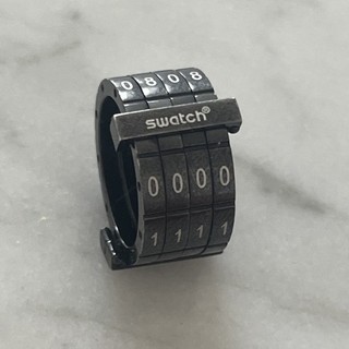 Brand New Vintage Swatch Bijoux ‘Secret Code’ Stainless Steel Ring in Black