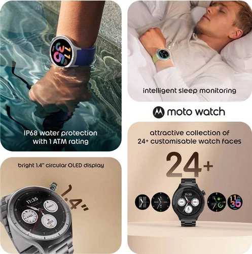 MOTOROLA moto watch Smartwatch (Matte Silver / Matte Silver band Strap, Free Siz - Picture 5 of 12