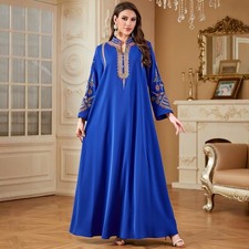 Muslim Women Embroidery Long Sleeve Maxi Dress Abaya Kaftan Turkey Evening Party