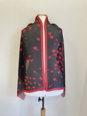 Y# Moschino Heart Print Sheer Scarf Black Red Logo Vintage