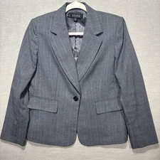 Kasper Gray Pinstripe Blazer 6P Single Button Tailored Lined Classic Career