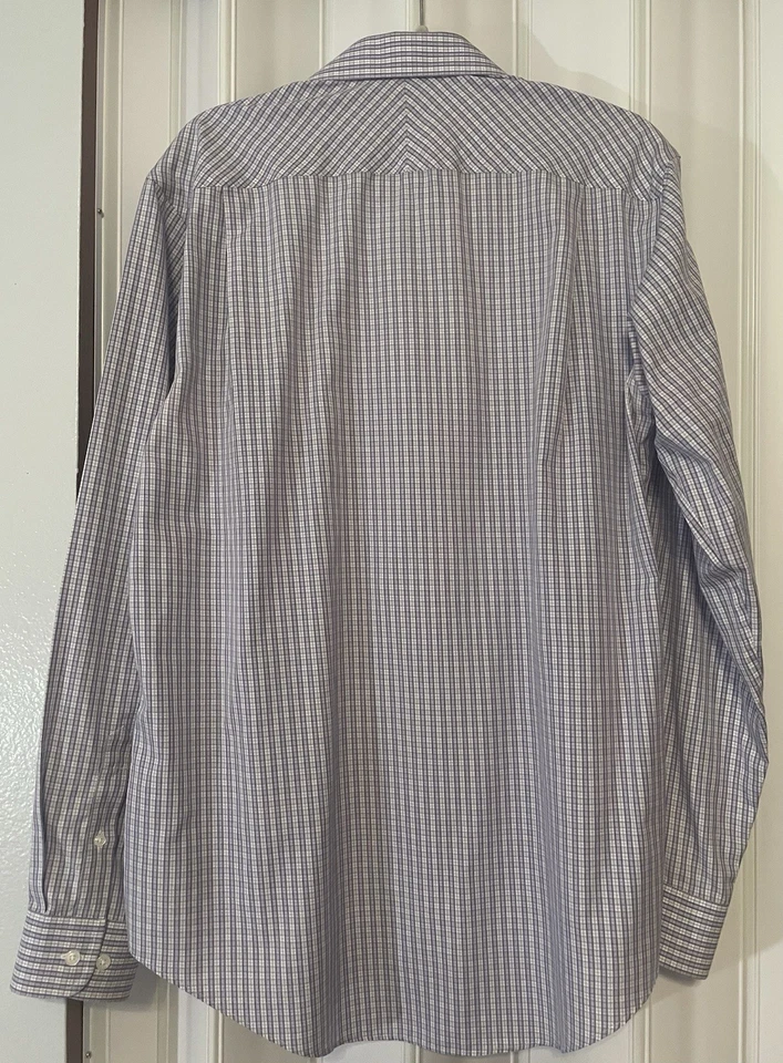 Jos A Bank RESERVA Para Hombres•16.5/36 Camisa Calce Ajustado Púrpura Cuadros Bolsillo Manga Larga Foto 3 de 4