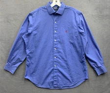 Vtg Polo Ralph Lauren Button Up Shirt Mens Regent Classic Fit Blue Red Pony 17