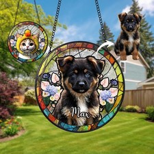 Custom Pet Portrait Stained Glass Suncatcher: Dog Memorial Gift,Decor