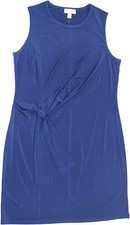Michael Kors Plus Size 0X Tie Waist Accent Crew Neck Sleeveless Dress NWT Navy