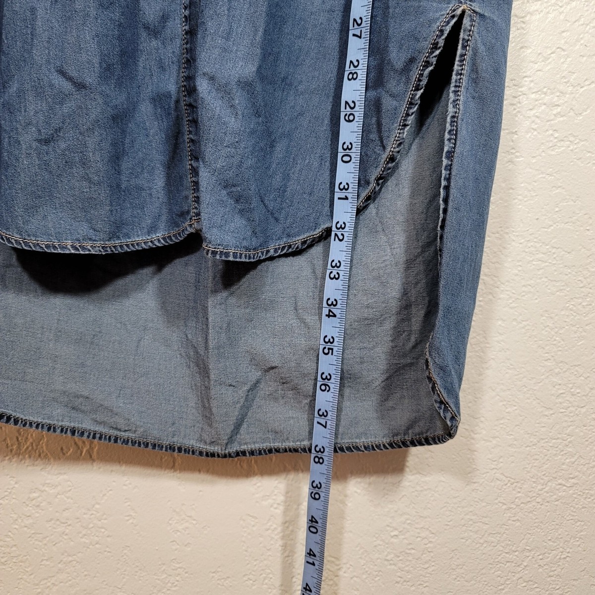 Sneak Peek Denim Chambray Dress Long Sleeve Pocket Accents Size Small