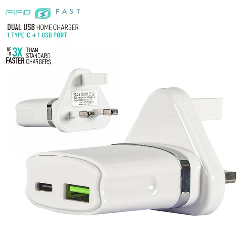 FAST Home Charger USB with Type-C and USB-A ports FIFO Dual Mains 3 Pin UK Plug - Picture 8 of 12