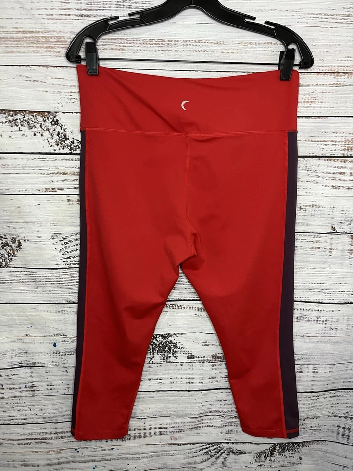 Zyia Active Leggings Mujer 14-16 Rojo Realty Rayas Ligero y Apretado Alto Tiro Capri Foto 3 de 4