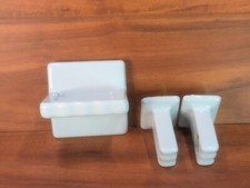 Vtg. Ceramic Tile-In Bathroom Soap Dish Towel Rack Light Blue Reclaimed