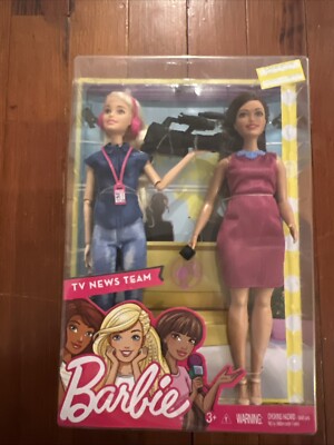 New 2017 Mattel Barbie TV News Team Reporter And Camerman Women 2 Dolls NIB