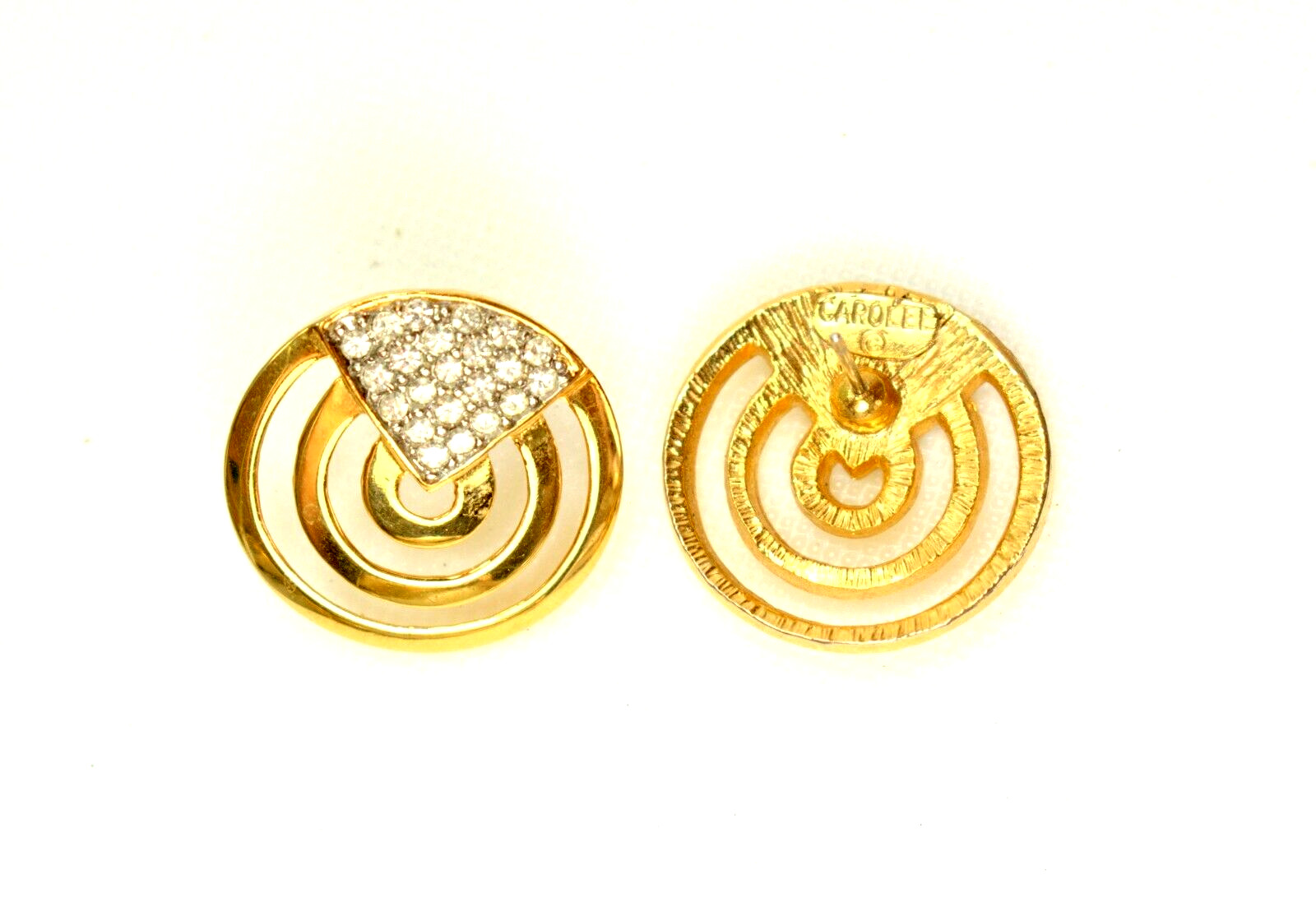 Vintage Carolee Gold Button Earrings Crystal, Des… - image 4