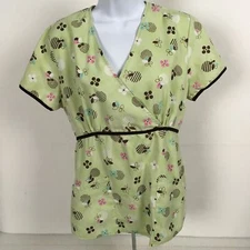 SB Scrubs V-Neck Womes Top S Green Floral Print Pocket V neck Short Sleeves