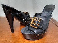 BURBERRY ITALY Wo's Sz. 8 US/38.5 EU, 1.75in platform 6in heel Clog Mule Buckle
