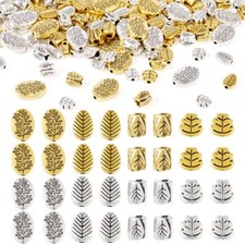 120Pcs Tibetan Style Leaf Alloy Beads Crafts Jewelry Making7 14x5.5 10x3 5.5mm