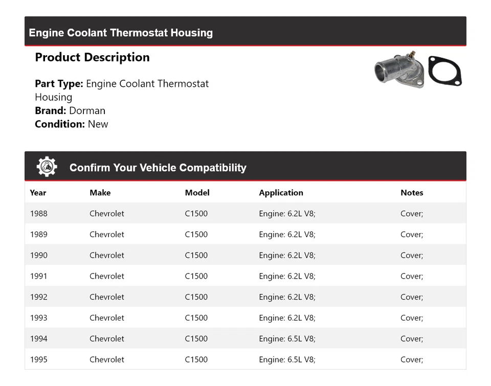 Carcasa termostato refrigerante motor Dorman 1989 1990 Chevrolet C1500 1988-1995 Foto 2 de 4
