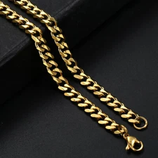 16"-36" Stainless Steel Chain Mens Necklace Gold Plated Curb Cuban 3/5/7/9/11mm