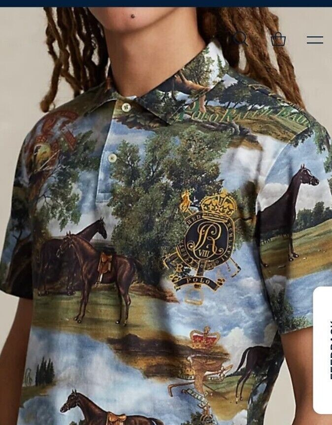 Polo Ralph Lauren Equestrian Print Cotton Polo Shirt Size M Standard Fit Rare! image 6