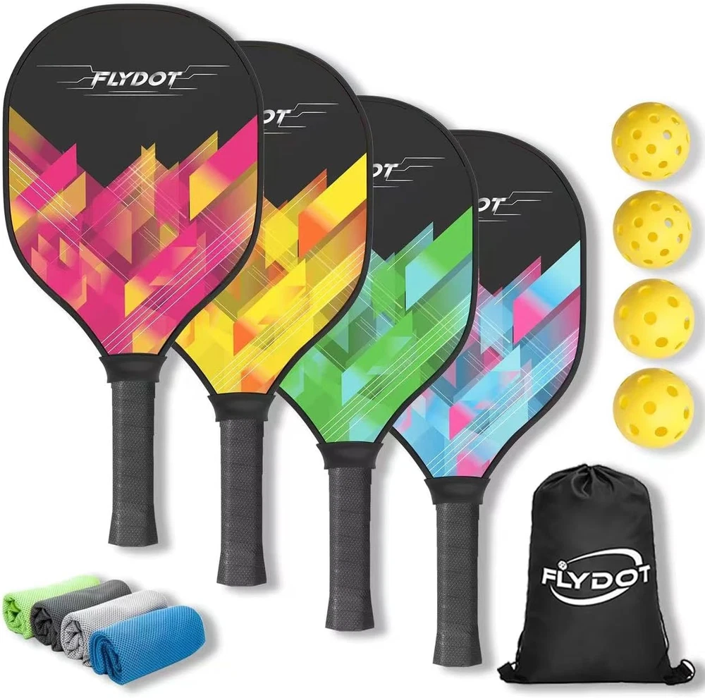 Pickleball Paddles Set of 4 with 4 Balls, Bag, and 4 Cooling Towels