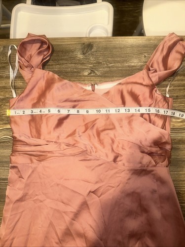 Dessy Collection Whisper Satin Off Shoulder Dessert Rose Dress. Size 14. 14 - Picture 6 of 9