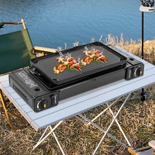Black Portable Camping Stove 2 Burners Camping Stove Camping Stove W/Grill Tray