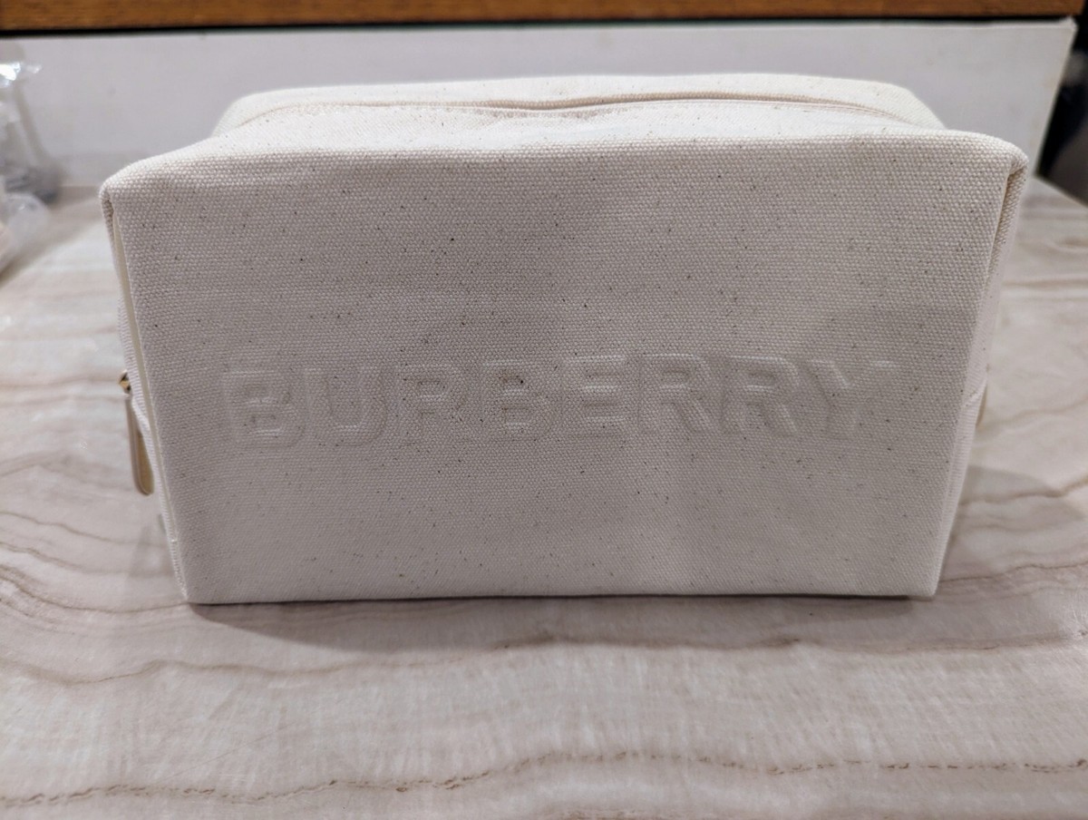 NEW BURBERRY Embossed Logo Bag Makeup Toiletry Case COSMETIC