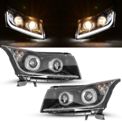 Headlights For 2011-2015 Chevy Cruze Projector Halo Strip DRL Front Lamps Pair