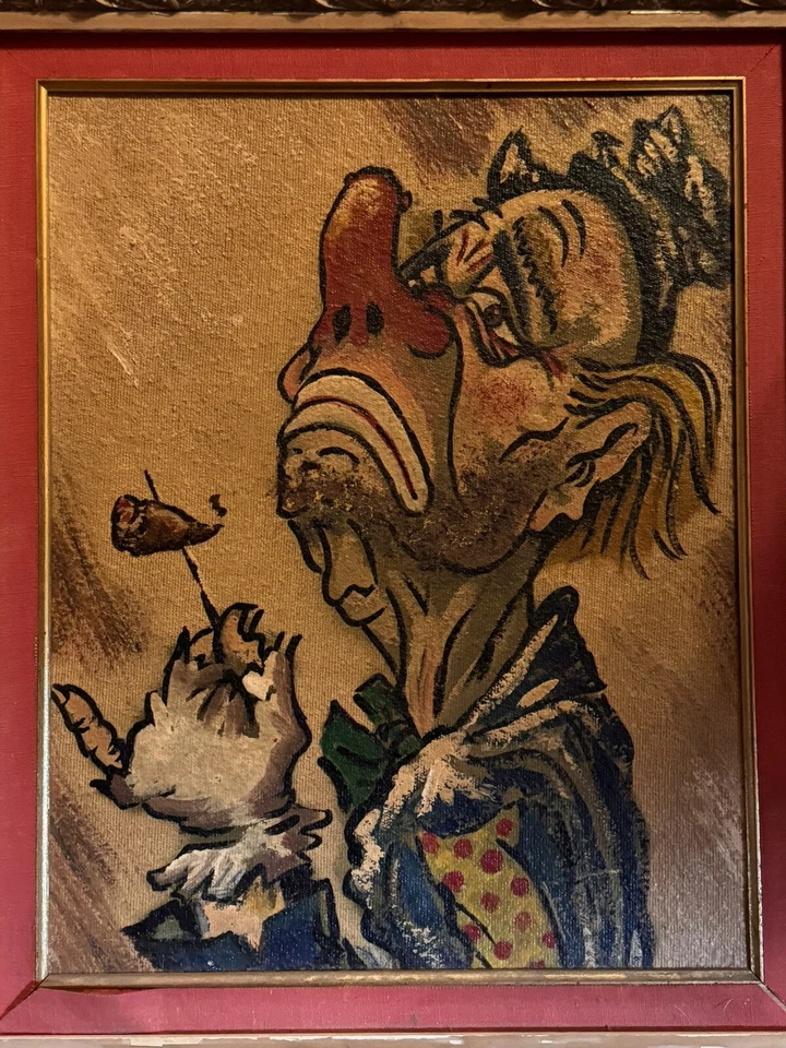Caricatura de payaso vagabundo circo “Emmett Kelly” - óleo sobre lienzo - artista desconocido Foto 2 de 4