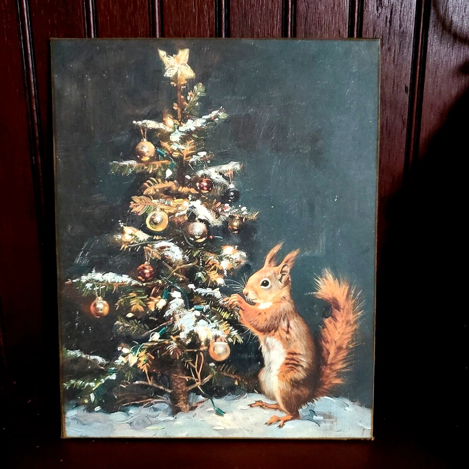 VINTAGE PRIMITIVE VICTORIAN FOLK STYLE CHRISTMAS SQUIRREL TREE ORNAMENTS SIGN - Image 3 of 4