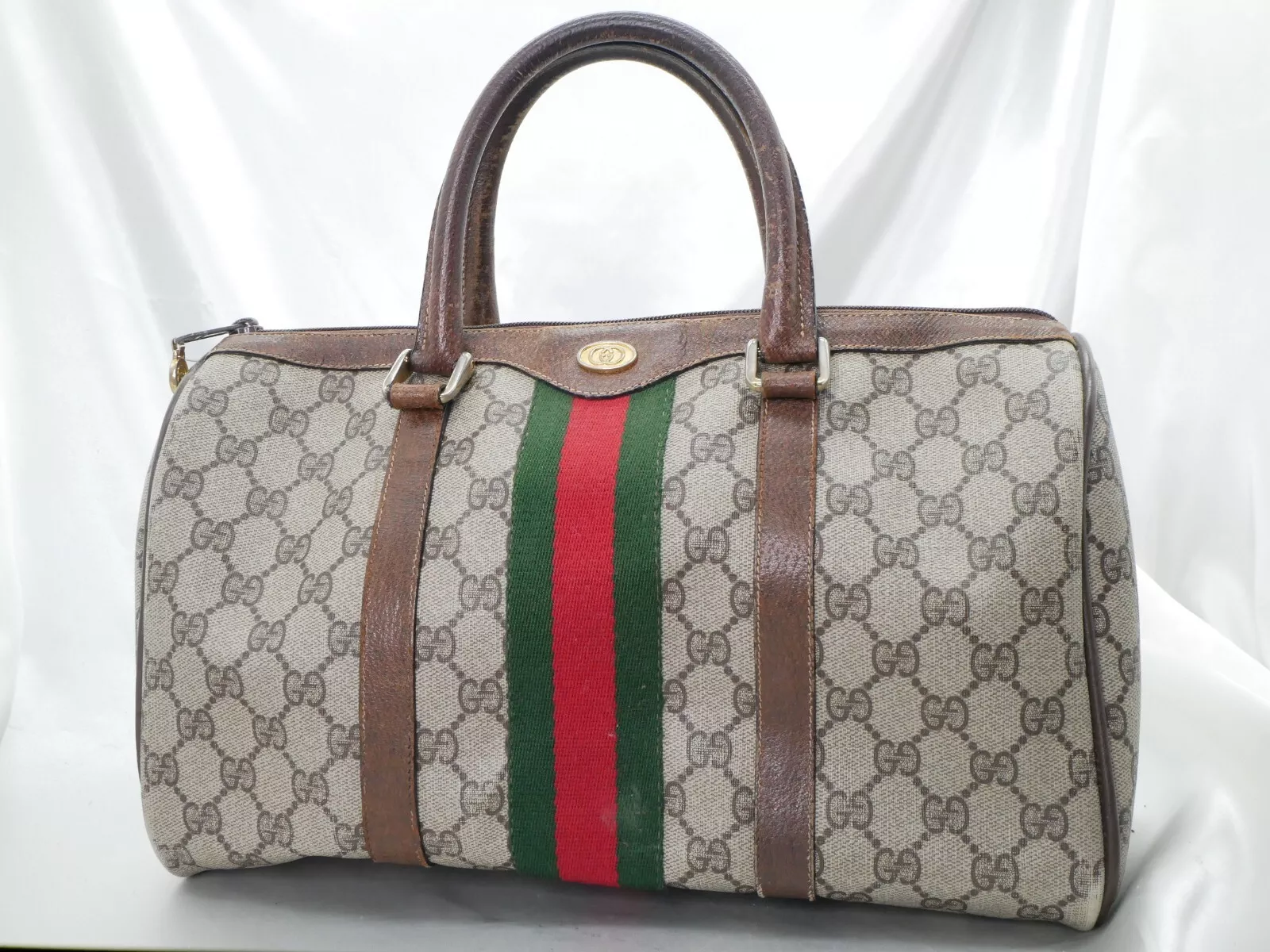 Authentique sac à main GUCCI GG Supreme sherry line Boston toile cuir marron #6165P