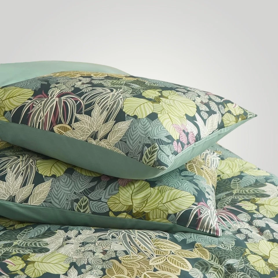 NUEVO Juego de edredón y farsa de ropa de cama boho tamaño king con estampado botánico verde antro Foto 4 de 4