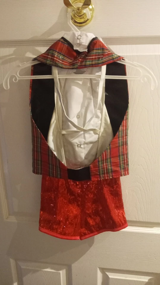 ❤️ Vestido xadrez verde vermelho roupa dança pedra arte 2 peças - Imagem 2 de 4