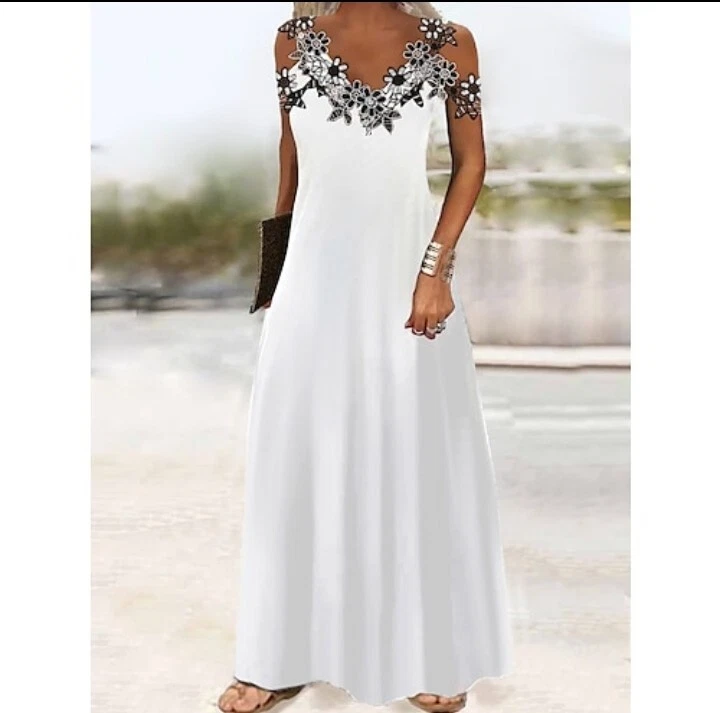 WHITE Womens Midi Dress Ladies Maxi dress Plus Size UK 16 18 eBay