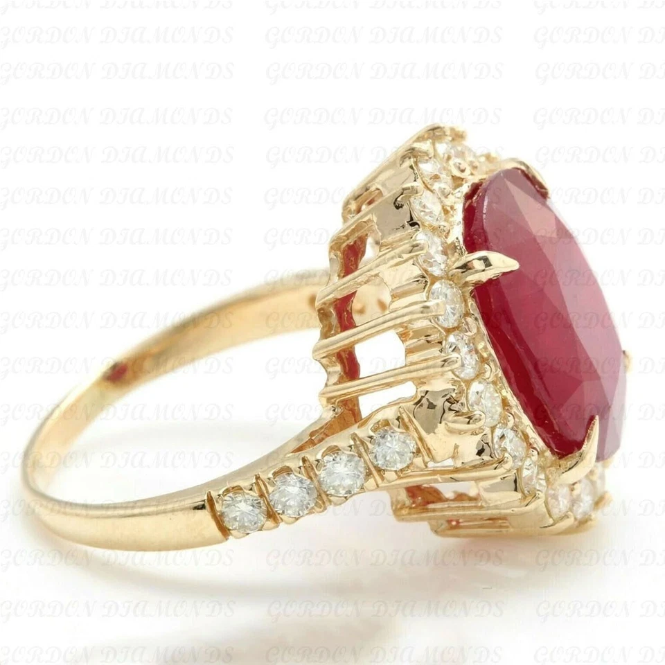 9.00ct Oval Cut Natural Ruby & Diamond Engagement Ring 18K Yellow Gold Plated - Image 3 of 4
