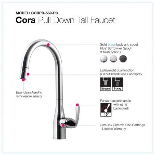 Grifo de cocina extraíble Houzer Cora CORPD-569 17,875" agujero de grifo latón - Imagen 2 de 22