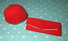 Vintage Barbie 60s Red Flare 939 Red Velveteen Hat & Clutch Purse Accessories