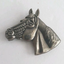 Vintage Button Cover Horse Head Silver Tone