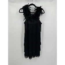 Gilligan & OMalley Womens Feather Fringe Dress Size M Black Flapper Burlesque