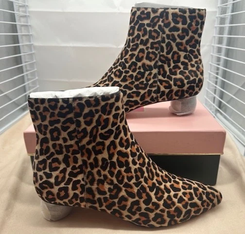 Kate Spade NY Sydney Lovely Leopard Zip Up Leather Fur Ankle Boots NIB - Size 8B - Image 2 of 4