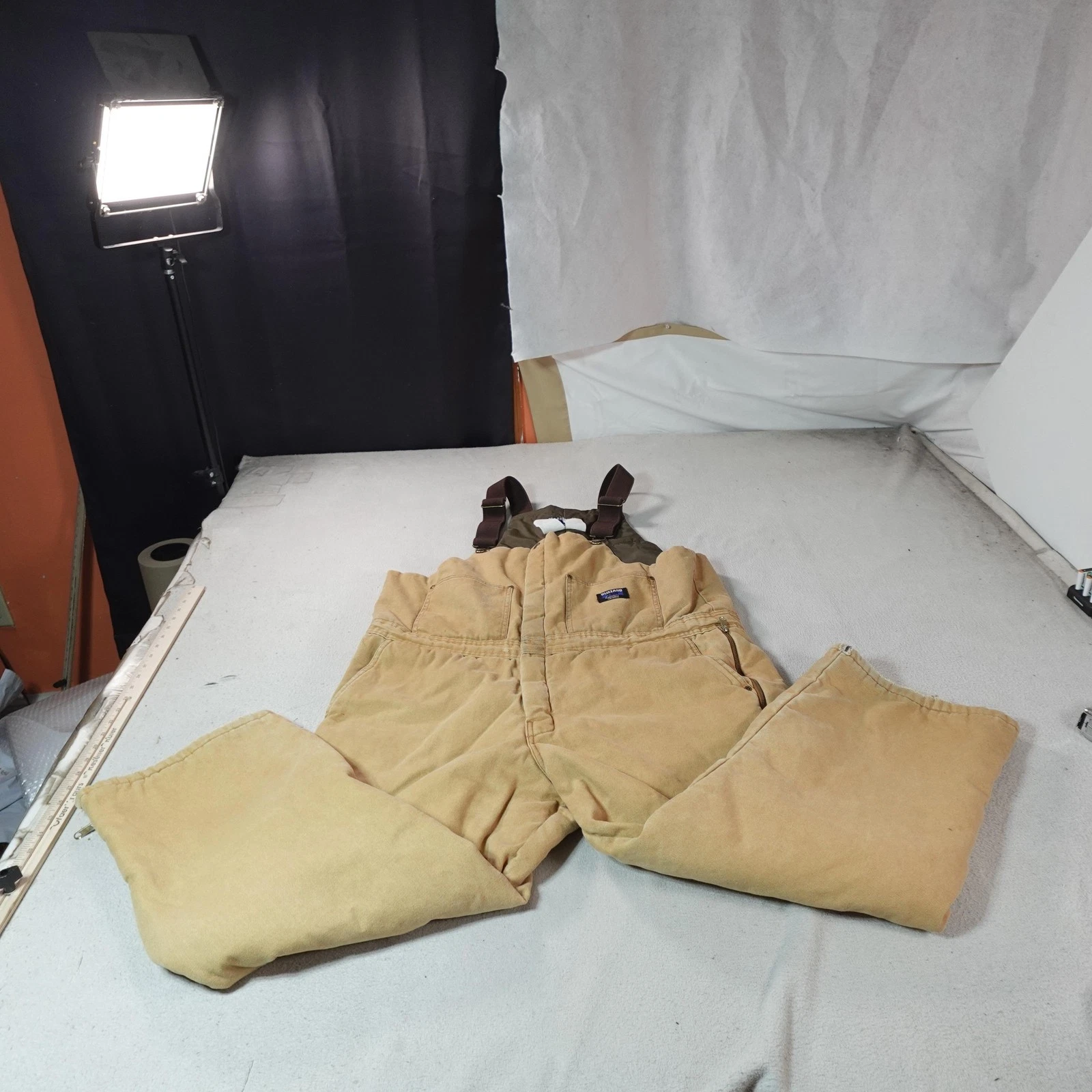 Walls Bib Overalls Mens XL Beige Blizzard Pruf Insulated Canvas Workwear Outdoor