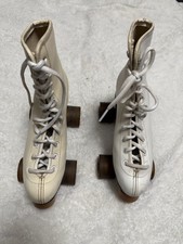 Vtg 60 s White Leather Roller Skates Sz 5 Roller Derby Urethane Wheels USA Rink
