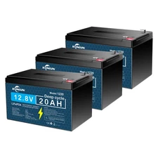 3 Pack 12V 20Ah LiFePO4 Lithium Battery, Deep Cycle, for UPS, Power Wheels