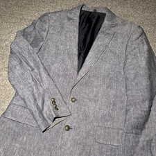 J.Crew Thompson University Blazer Mens 38R 100 Linen Blue Slim Fit Summer