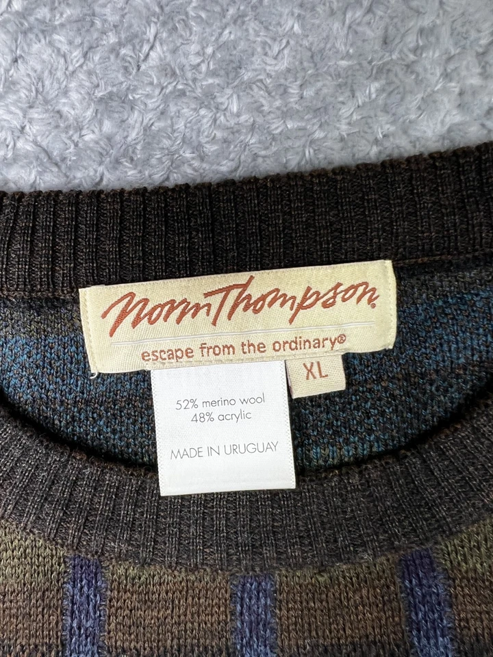 Suéter Vintage Años 90 Norm Thompson Talla XL Tejido Geométrico Abstracto Cosby AOP Foto 3 de 4