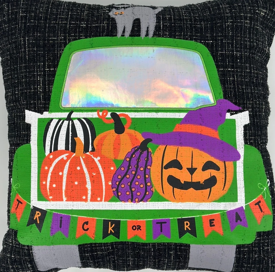 Trick-Or-Treat 万圣节枕头 20X20 南瓜和猫装饰 Envougekids 复古 Y2K — 第 2/4 张图片